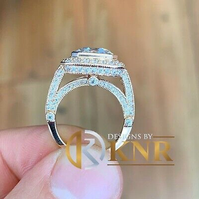 Pre-owned Knr 14k Solid Rose Gold Asscher Moissanite And Natural Diamond Engagement Ring 4.60 In Pink