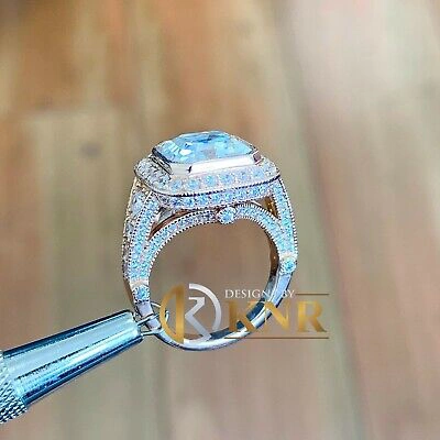Pre-owned Knr 14k Solid Rose Gold Asscher Moissanite And Natural Diamond Engagement Ring 4.60 In Pink