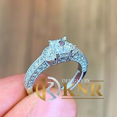 Pre-owned Charles & Colvard 14k White Gold Princess Forever One Moissanite And Diamond Engagement Ring 2.00
