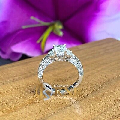 Pre-owned Charles & Colvard 14k White Gold Princess Forever One Moissanite And Diamond Engagement Ring 2.00