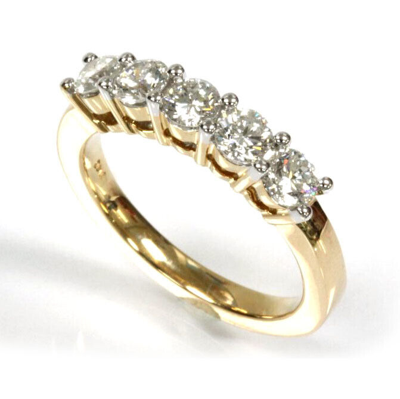 Pre-owned Jewelry By Arsa 1 Ctw Natural Diamond Solid 14k Yellow Gold 5 Stone Engagement Anniversary Ring In G-h