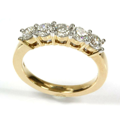Pre-owned Jewelry By Arsa 1 Ctw Natural Diamond Solid 14k Yellow Gold 5 Stone Engagement Anniversary Ring In G-h