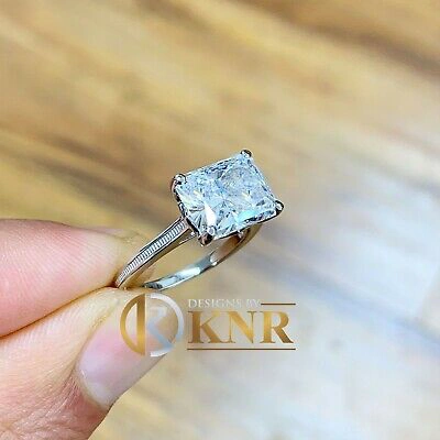 Pre-owned Charles & Colvard 14k White Gold Radiant Forever One Moissanite Engagement Ring Solitaire 3.50ct