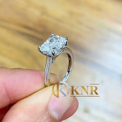 Pre-owned Charles & Colvard 14k White Gold Radiant Forever One Moissanite Engagement Ring Solitaire 3.50ct