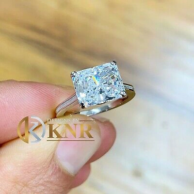 Pre-owned Charles & Colvard 14k White Gold Radiant Forever One Moissanite Engagement Ring Solitaire 3.50ct