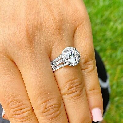 Pre-owned Knr Gia Certified 14k Solid White Gold Round Cut Diamond Engagement Ring Halo 3.20ct