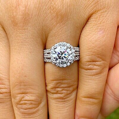 Pre-owned Knr Gia Certified 14k Solid White Gold Round Cut Diamond Engagement Ring Halo 3.20ct