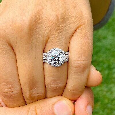 Pre-owned Knr Gia Certified 14k Solid White Gold Round Cut Diamond Engagement Ring Halo 3.20ct