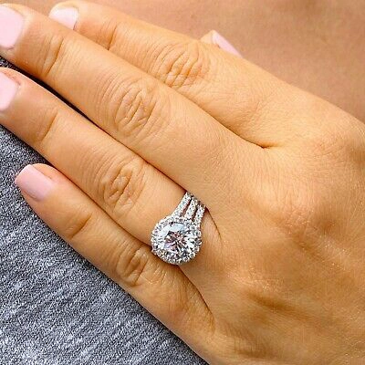 Pre-owned Knr Gia Certified 14k Solid White Gold Round Cut Diamond Engagement Ring Halo 3.20ct