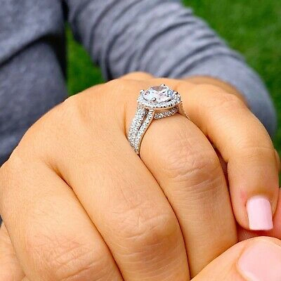 Pre-owned Knr Gia Certified 14k Solid White Gold Round Cut Diamond Engagement Ring Halo 3.20ct