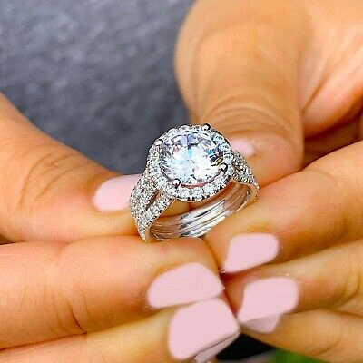 Pre-owned Knr Gia Certified 14k Solid White Gold Round Cut Diamond Engagement Ring Halo 3.20ct