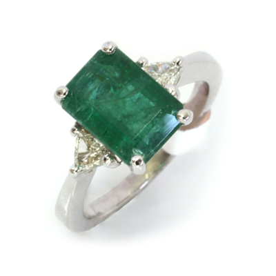 Pre-owned Jewelry By Arsa 4 Ctw Natural Green Emerald Diamond Solid 14k White Gold 3 Stone Engagement Ring