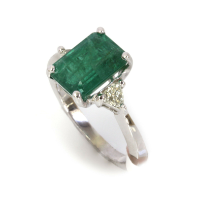 Pre-owned Jewelry By Arsa 4 Ctw Natural Green Emerald Diamond Solid 14k White Gold 3 Stone Engagement Ring