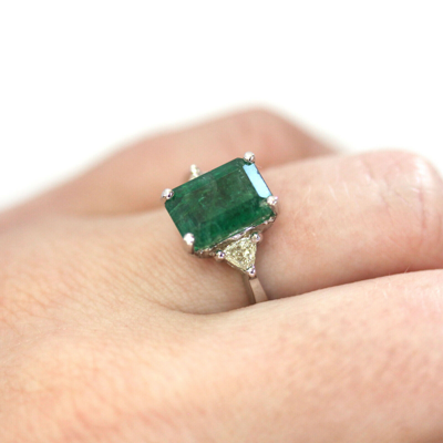 Pre-owned Jewelry By Arsa 4 Ctw Natural Green Emerald Diamond Solid 14k White Gold 3 Stone Engagement Ring
