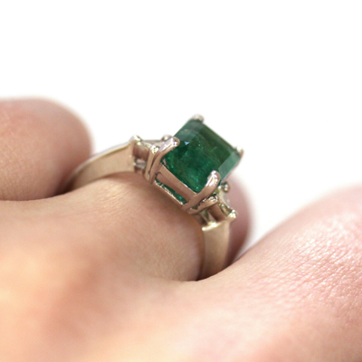 Pre-owned Jewelry By Arsa 4 Ctw Natural Green Emerald Diamond Solid 14k White Gold 3 Stone Engagement Ring
