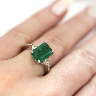 Pre-owned Jewelry By Arsa 4 Ctw Natural Green Emerald Diamond Solid 14k White Gold 3 Stone Engagement Ring