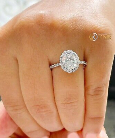 Pre-owned Charles & Colvard 14k White Gold Oval Forever One Moissanite And Diamonds Engagement Ring 3.70ct