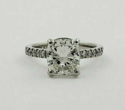 Pre-owned Tiffany & Co Gia Certified 2.70 Ctw Cushion Cut Diamond Engagement Ring 18k White Gold In I