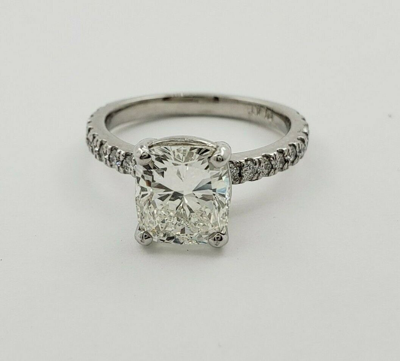 Pre-owned Tiffany & Co Gia Certified 2.70 Ctw Cushion Cut Diamond Engagement Ring 18k White Gold In I
