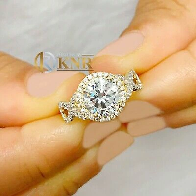 Pre-owned Knr Inc 14k White And Yellow Gold Round Moissanite And Diamond Engagement Ring 2.00ctw