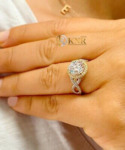 Pre-owned Knr Inc 14k White And Yellow Gold Round Moissanite And Diamond Engagement Ring 2.00ctw