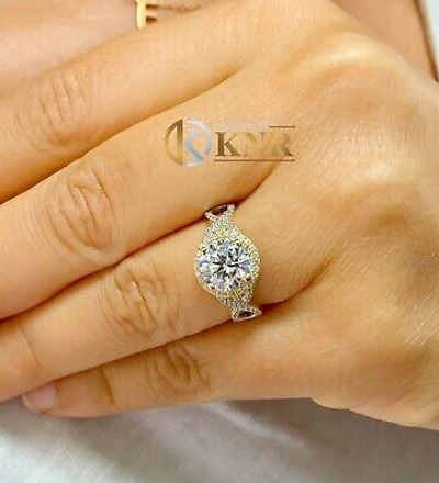 Pre-owned Knr Inc 14k White And Yellow Gold Round Moissanite And Diamond Engagement Ring 2.00ctw