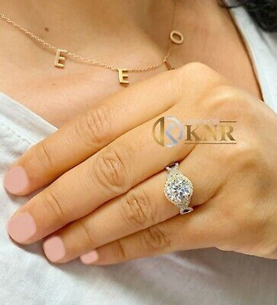 Pre-owned Knr Inc 14k White And Yellow Gold Round Moissanite And Diamond Engagement Ring 2.00ctw