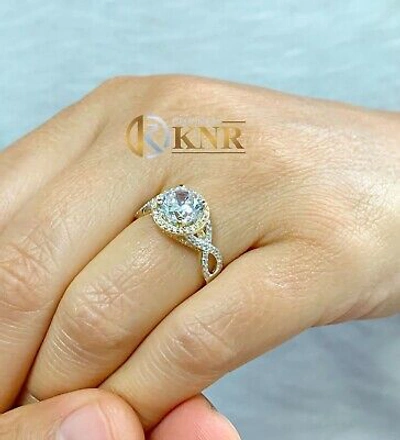 Pre-owned Knr Inc 14k White And Yellow Gold Round Moissanite And Diamond Engagement Ring 2.00ctw