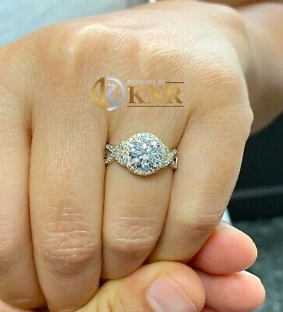 Pre-owned Knr Inc 14k White And Yellow Gold Round Moissanite And Diamond Engagement Ring 2.00ctw