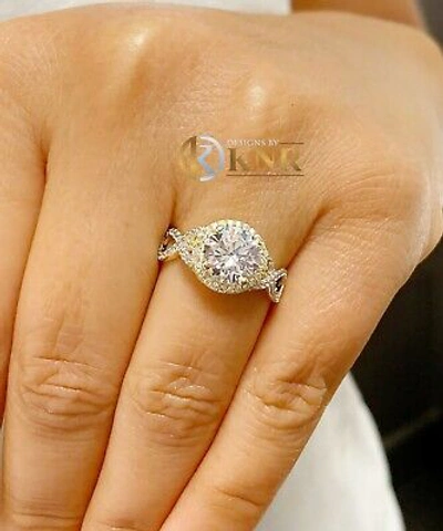 Pre-owned Knr Inc 14k White And Yellow Gold Round Moissanite And Diamond Engagement Ring 2.00ctw