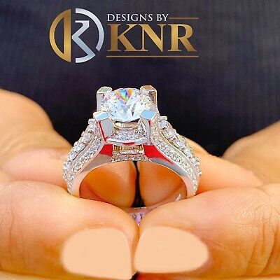 Pre-owned Knr Inc 14k White Gold Round Cut Moissanite And Natural Diamonds Engagement Ring 3.50ctw
