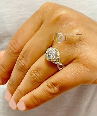Pre-owned Knr Inc 14k White And Yellow Gold Round Moissanite And Diamond Engagement Ring 2.00ctw