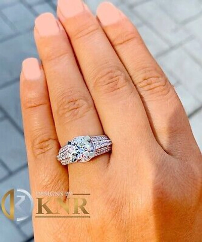 Pre-owned Knr Inc 14k White Gold Round Cut Moissanite And Natural Diamonds Engagement Ring 3.50ctw