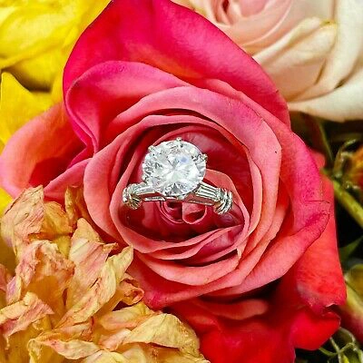 Pre-owned Charles & Colvard 14k White Gold Round Forever One Moissanite And Diamond Engagement Ring 2.24ct