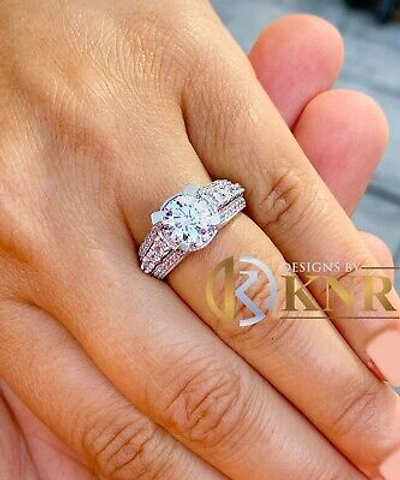 Pre-owned Knr Inc 14k White Gold Round Cut Moissanite And Natural Diamonds Engagement Ring 3.50ctw