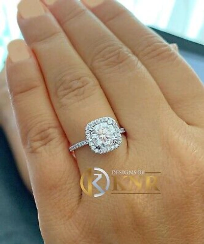 Pre-owned Knr Inc 14k White Gold Cushion Moissanite And Natural Diamond Engagement Ring Halo 2.20