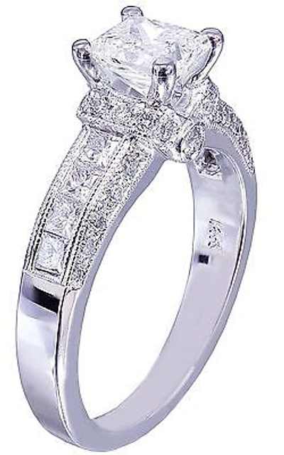Pre-owned Knr Inc 14k White Gold Princess Cut Moissanite And Diamond Engagement Ring Bridal 1.75ct