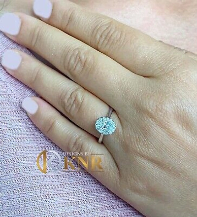 Pre-owned Halo 14k White Gold Oval Cut Diamond Engagement Ring Art Deco  Prong Set 0.95ctw
