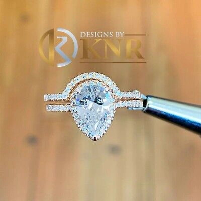 Pre-owned Knr Inc 14k Rose Gold Pear Moissanite And Natural Diamonds Engagement Ring Halo 2.00ctw In Pink