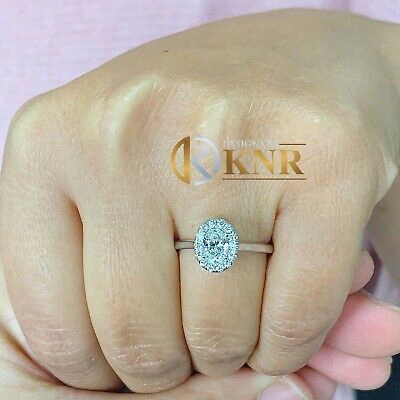 Pre-owned Halo 14k White Gold Oval Cut Diamond Engagement Ring Art Deco  Prong Set 0.95ctw