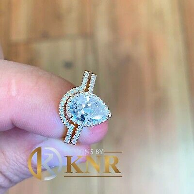 Pre-owned Knr Inc 14k Rose Gold Pear Moissanite And Natural Diamonds Engagement Ring Halo 2.00ctw In Pink