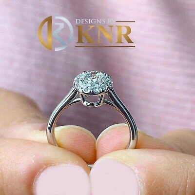 Pre-owned Halo 14k White Gold Oval Cut Diamond Engagement Ring Art Deco  Prong Set 0.95ctw