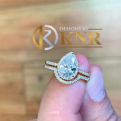 Pre-owned Knr Inc 14k Rose Gold Pear Moissanite And Natural Diamonds Engagement Ring Halo 2.00ctw In Pink