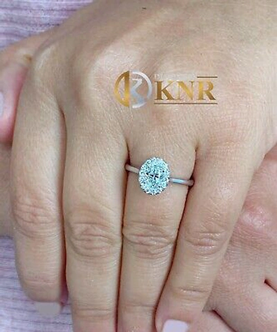Pre-owned Halo 14k White Gold Oval Cut Diamond Engagement Ring Art Deco  Prong Set 0.95ctw