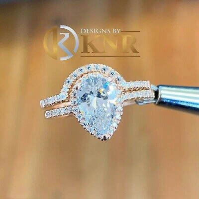 Pre-owned Knr Inc 14k Rose Gold Pear Moissanite And Natural Diamonds Engagement Ring Halo 2.00ctw In Pink