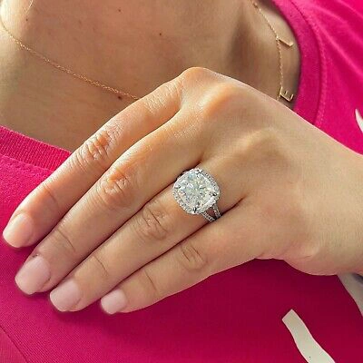 Pre-owned Knr Inc 14k White Gold Cushion F1 Moissanite Natural Diamond Engagement Ring Halo 5.70ct