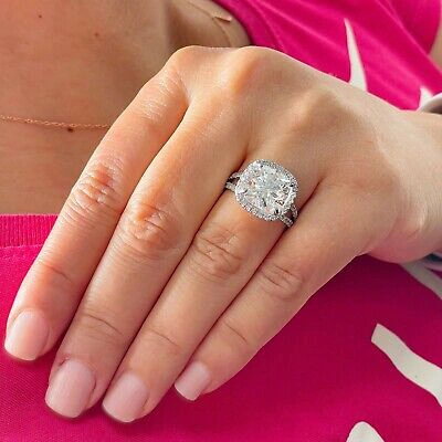 Pre-owned Knr Inc 14k White Gold Cushion F1 Moissanite Natural Diamond Engagement Ring Halo 5.70ct