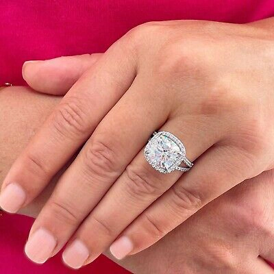 Pre-owned Knr Inc 14k White Gold Cushion F1 Moissanite Natural Diamond Engagement Ring Halo 5.70ct