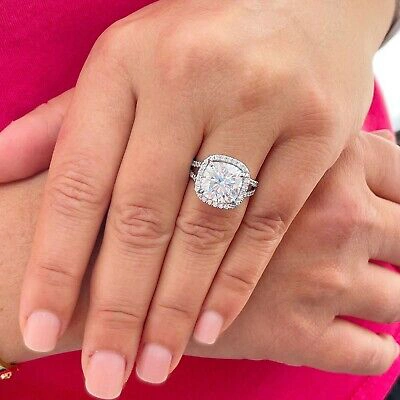 Pre-owned Knr Inc 14k White Gold Cushion F1 Moissanite Natural Diamond Engagement Ring Halo 5.70ct