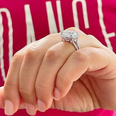 Pre-owned Knr Inc 14k White Gold Cushion F1 Moissanite Natural Diamond Engagement Ring Halo 5.70ct
